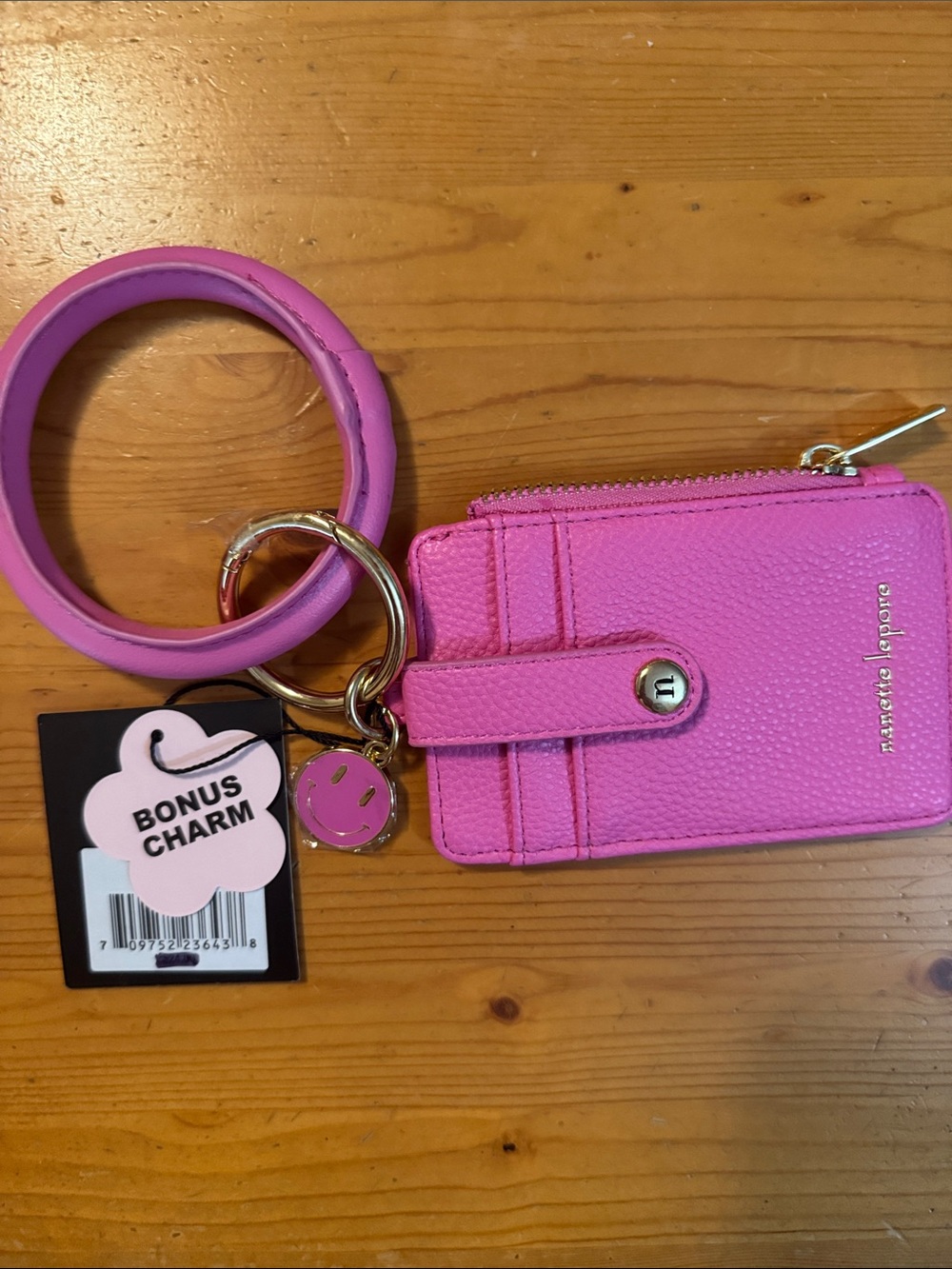 Nanette Lepore Hot Pink Wristlet Cardholder Keychain with Charm